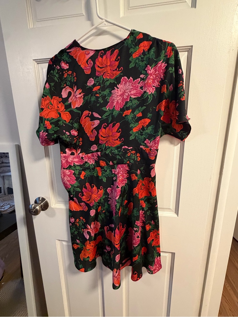 Zara Black Mini Dress with Pink and Red Floral Print - Picture 4 of 4